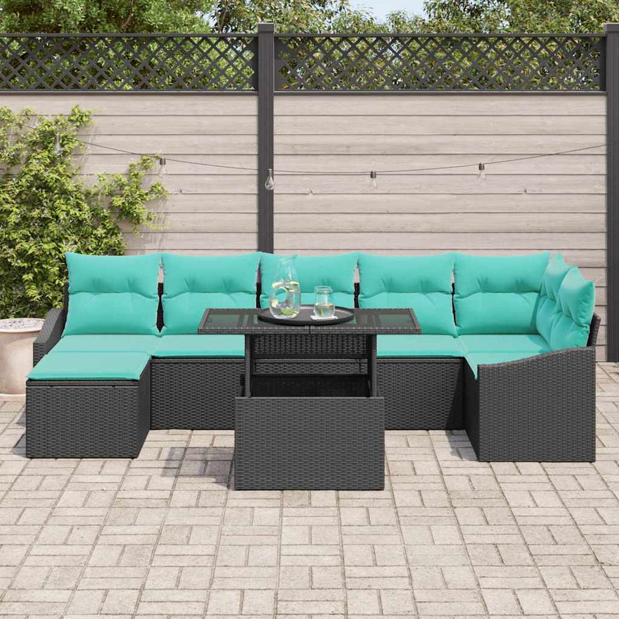 Tuin Sofa Set met kussen 8 pcs Zwart en Blauw poly rattan