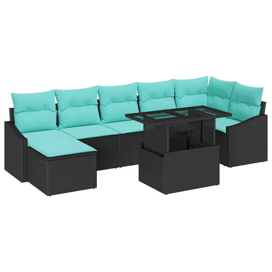 Tuin Sofa Set met kussen 8 pcs Zwart en Blauw poly rattan