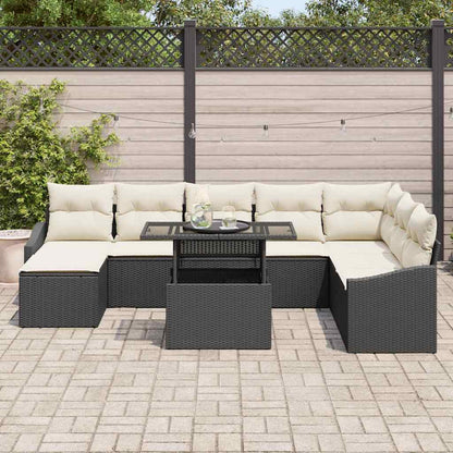 Bankstel met kussen met opslag 9 pcs Zwart en Crème poly rattan