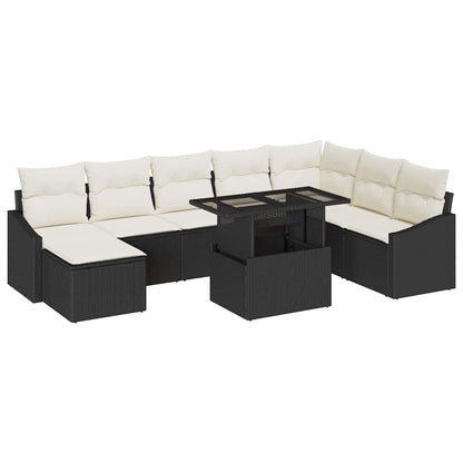 Bankstel met kussen met opslag 9 pcs Zwart en Crème poly rattan