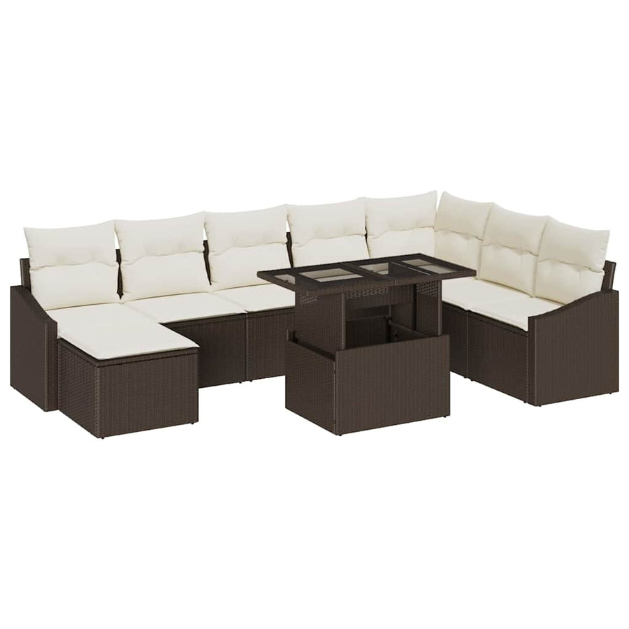 Bankstel met kussen met opslag 9 pcs Bruin en Crème poly rattan
