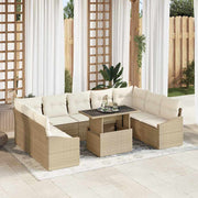 Loungeset poly rattan beige crème 10-delig