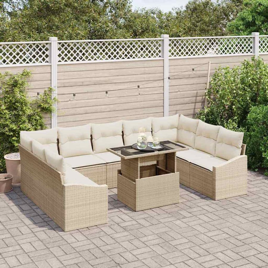 Bankstel met kussen 10 pcs Beige en Crème poly rattan