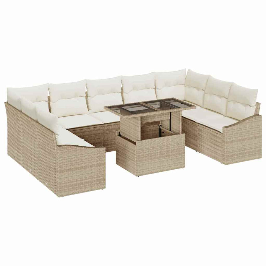 Bankstel met kussen 10 pcs Beige en Crème poly rattan