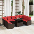 Loungeset 9 zitplaatsen poly rattan bruin rood