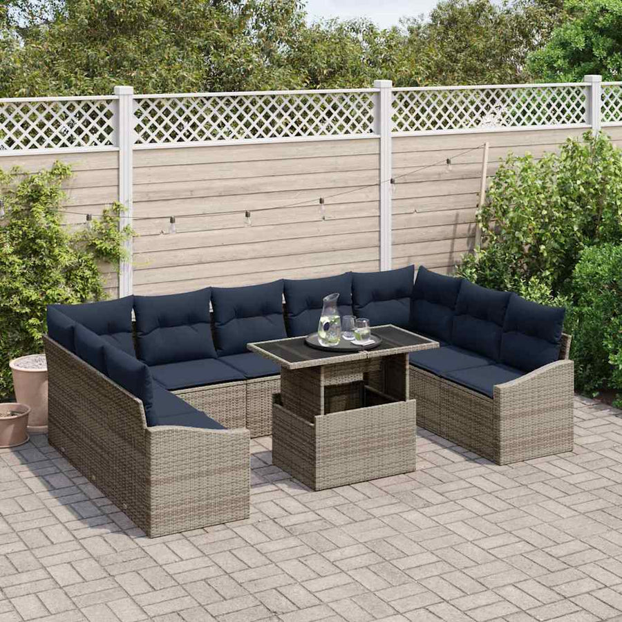 Bankstel met kussen 10 pcs Zwart en Blauw poly rattan
