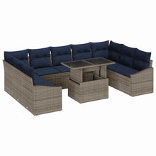 Bankstel met kussen 10 pcs Zwart en Blauw poly rattan