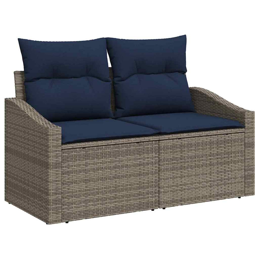 Bankstel met kussen 10 pcs Zwart en Blauw poly rattan