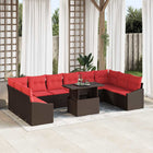 Bankstel poly rattan 11-delig bruin rood