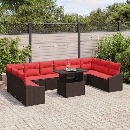 Bankstel 11 st 10-Aantal zitplaatsen Bruin en Rood poly rattan