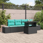 Bankstel poly rattan zwart blauw 5-delig
