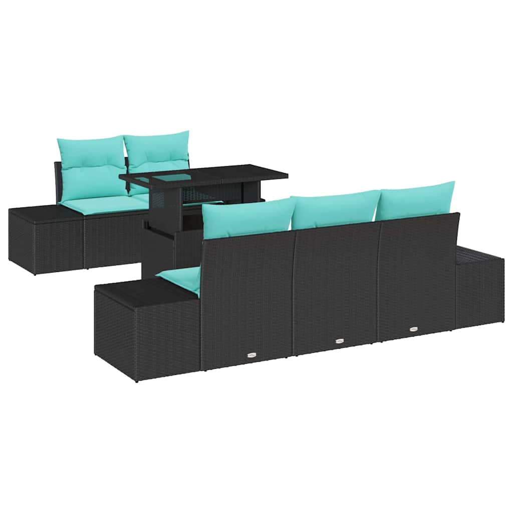 Bankstel 6 st 5-Aantal zitplaatsen Zwart en Blauw poly rattan