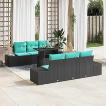 Bankstel 7 st 6-Aantal zitplaatsen Zwart en Blauw poly rattan