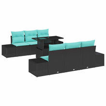 Bankstel 7 st 6-Aantal zitplaatsen Zwart en Blauw poly rattan