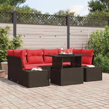 Bankstel met kussen 7 pcs Bruin en Rood poly rattan