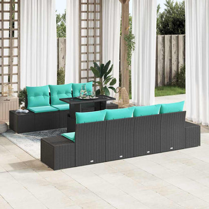 Bankstel 8 st 7-Aantal zitplaatsen Zwart en Blauw poly rattan