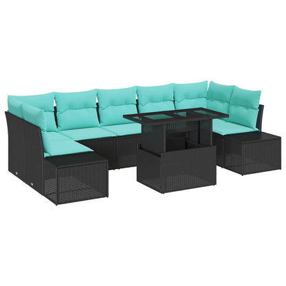 Tuin Sofa Set met kussen 8 pcs Zwart en Blauw poly rattan
