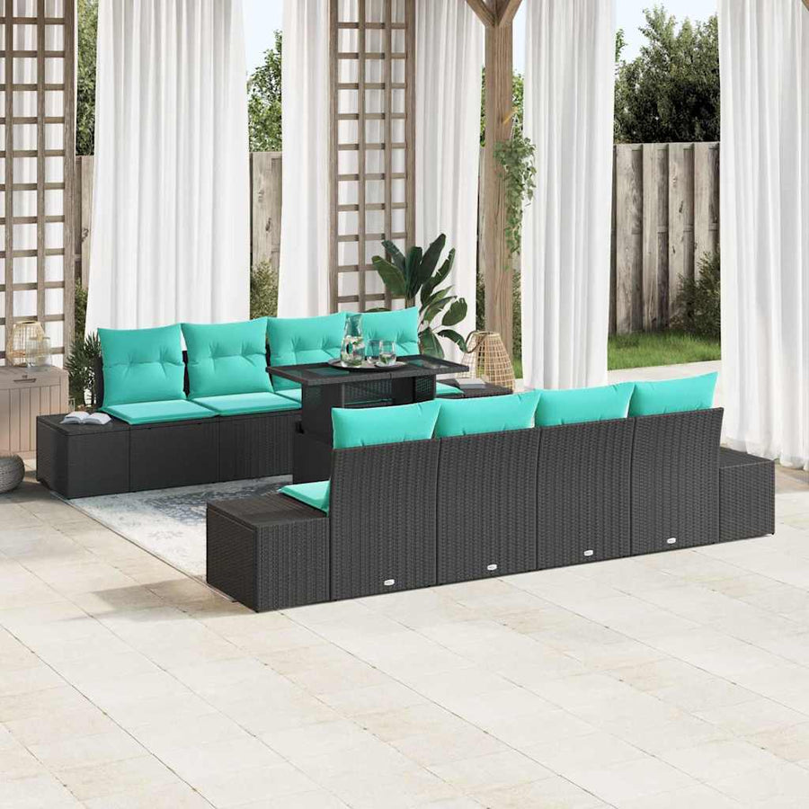 Tuin Sofa Set 9 st 8-Aantal zitplaatsen Zwart en Blauw