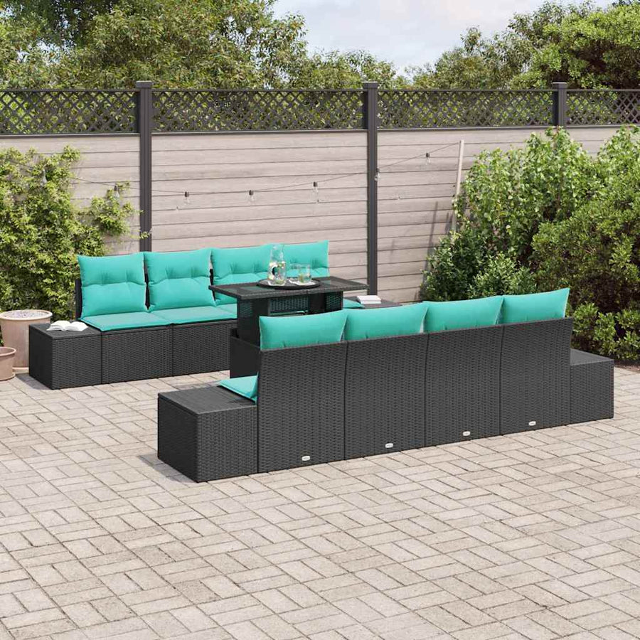 Tuin Sofa Set 9 st 8-Aantal zitplaatsen Zwart en Blauw