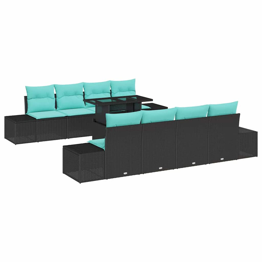 Tuin Sofa Set 9 st 8-Aantal zitplaatsen Zwart en Blauw
