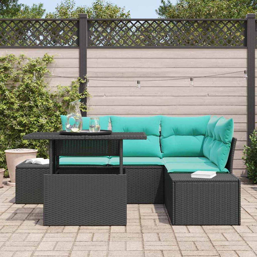 Tuin Sofa Set met kussen 6 pcs Zwart en Blauw poly rattan
