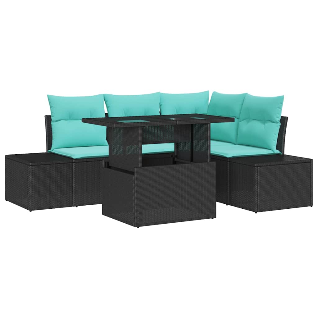 Tuin Sofa Set met kussen 6 pcs Zwart en Blauw poly rattan