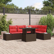 Tuinset loungebank 6-delig poly rattan bruin rood 264x154x85 cm