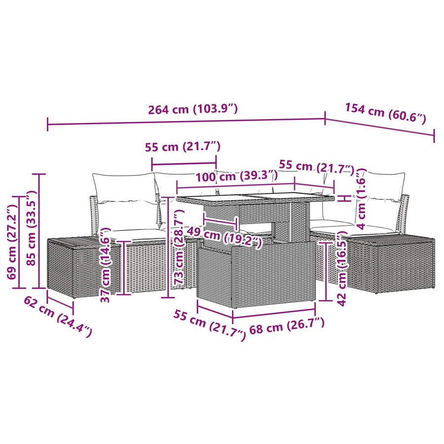 Tuin Sofa Set met kussen met opslag 6 pcs Bruin en rood
