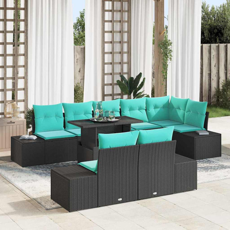 Tuin Sofa Set 9 st 8-Aantal zitplaatsen Zwart en Blauw