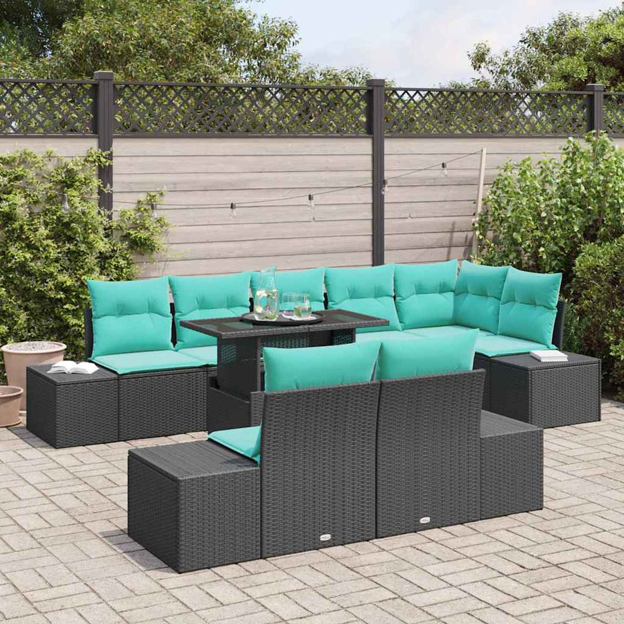 Tuin Sofa Set 9 st 8-Aantal zitplaatsen Zwart en Blauw