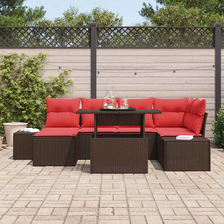 Tuin Sofa Set met kussen 7 pcs Bruin en rood