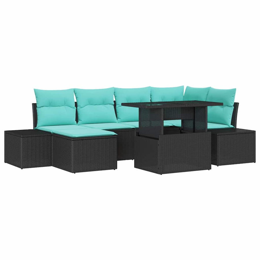 Tuin Sofa Set met kussen 7 pcs Zwart en blauw