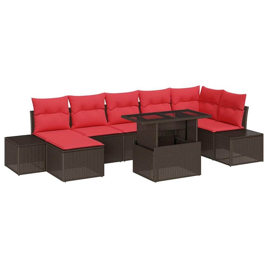 Tuin Sofa Set met kussen 8 pcs Bruin en Rood poly rattan