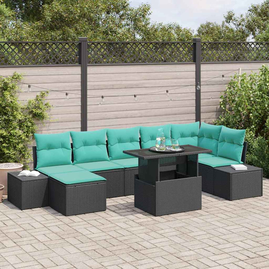 Tuin Sofa Set met kussen 8 pcs Zwart en blauw