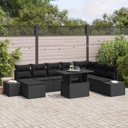 Tuinset poly rattan 7 zitplaatsen zwart