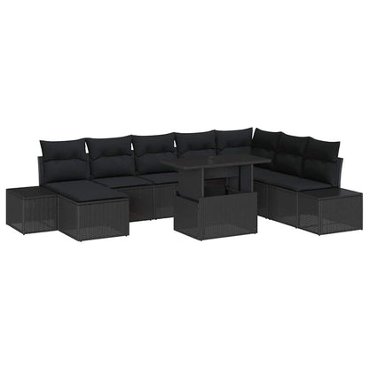 Tuin Sofa Set met kussen met opslag 9 pcs Zwart poly rattan