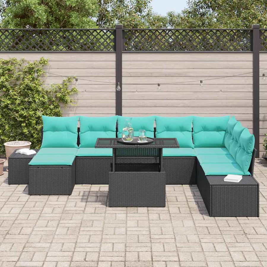 Tuin Sofa Set met kussen 9 pcs Zwart en Blauw poly rattan