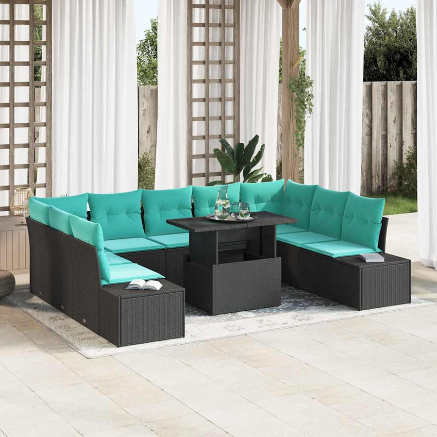 Tuin Sofa Set met kussen met opslag 10 pcs Zwart en blauw