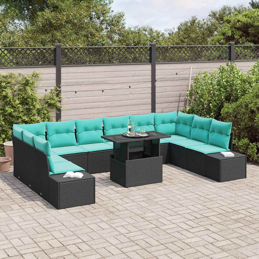 Tuin Sofa Set met kussen 11 pcs Zwart en Blauw poly rattan