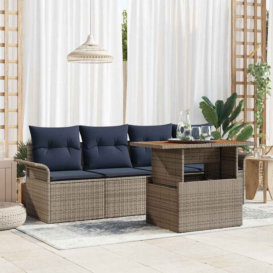 Tuin Sofa Set met kussen 5 pcs grijs en marineblauw