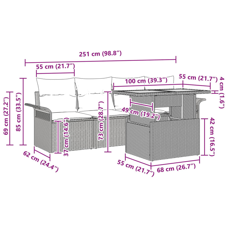 Tuin Sofa Set met kussen 5 pcs grijs en marineblauw