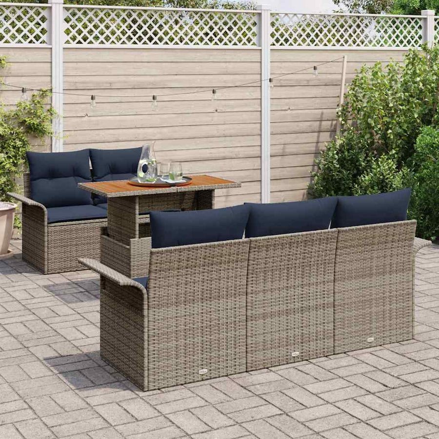 Tuin Sofa Set met kussen 6 pcs grijs en marineblauw