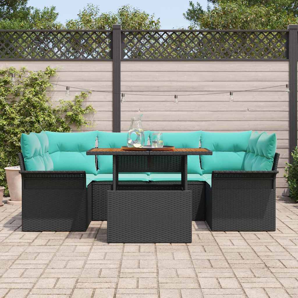 Tuin Sofa Set met kussen 7 pcs Zwart en blauw