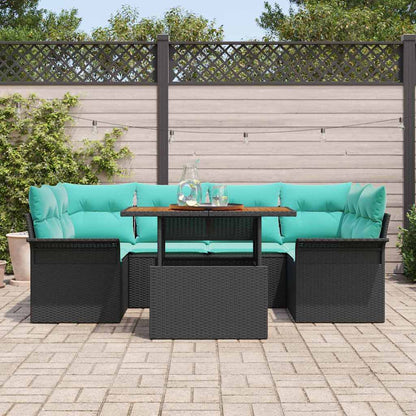 Tuin Sofa Set met kussen 7 pcs Zwart en blauw