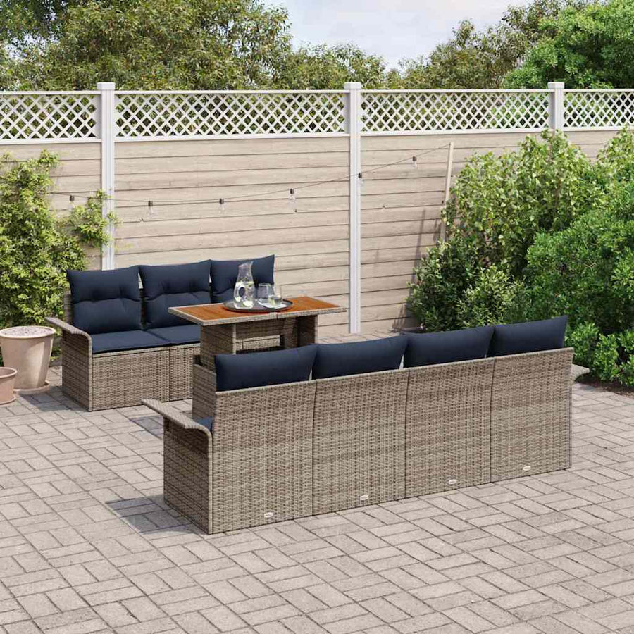 Tuin Sofa Set met kussen 8 pcs grijs en marineblauw