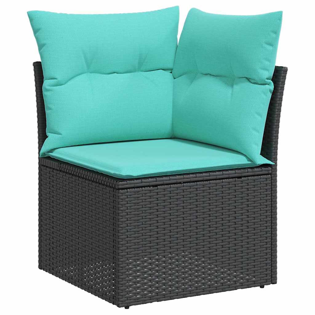 Tuinbankenset met kussen 8 pcs Zwart en Blauw poly rattan
