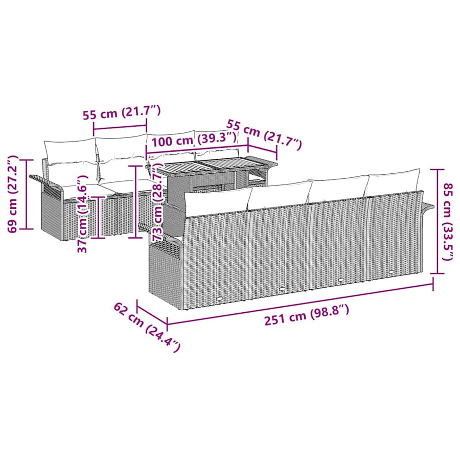 Tuinbankenset met kussen 7 pcs Grijs poly rattan
