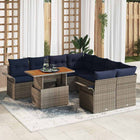 Tuinbankenset poly rattan 9-delig grijs marineblauw