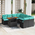 Garden Lounge Set with Cushions 9 pcs Black and Blue Poly Rattan