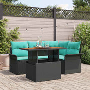 Tuinset poly rattan 5-delig zwart acaciahout